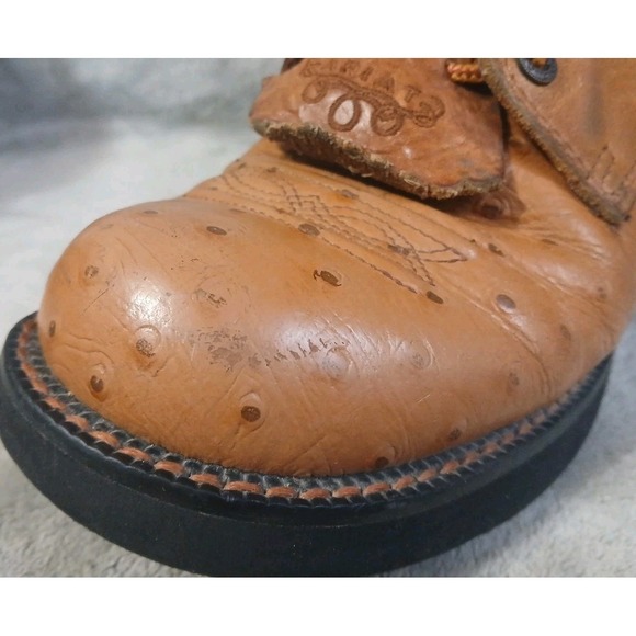Ariat Tan Leather Ostrich Womens Boots 6 M Lace Up Western 16303 Farm Work READ - Picture 6 of 16